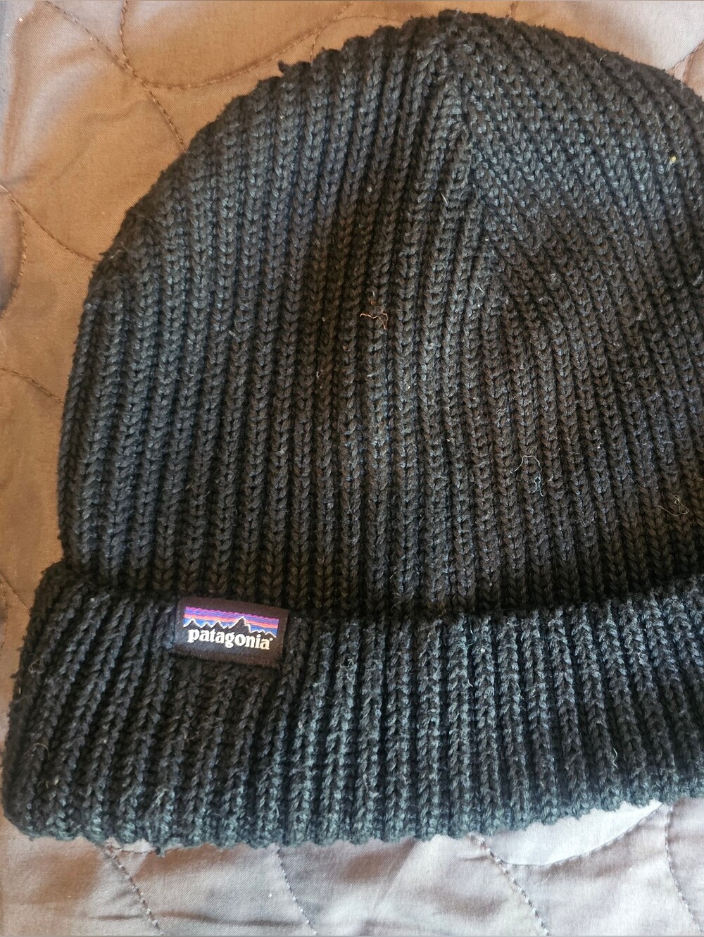 Patagonia Black Ribbed Cuff Beanie with Logo